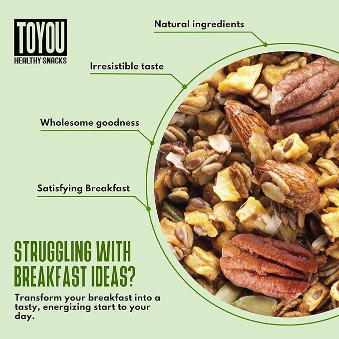 ToYou Snacks Granola, Fruit and Granola Cereal, | Cinnamon Apple Crunch - 12 Ounce (Pack of 1) | Gluten Free, Plant Based, Vegan, Healthy Snacks for Adults and Kids, Breakfast Cereal with Protein and Fiber