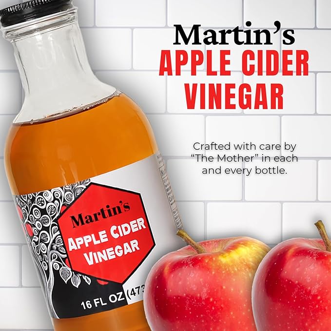 Slide Ridge Martin's Honey Apple Cider Vinegar | Crispy & Sweet | Wellness, Kitchen, & Household Staple | 16 oz (Pack of 1)