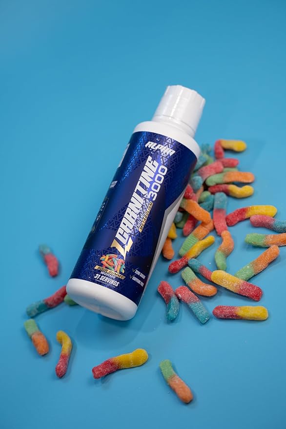 L Carnitine Liquid 3000 | Stimulant-Free L-Carnitine Supplement for Men & Women | Pre-Workout Energy Boost & Muscle Recovery | Zero Sugar, Fat, & Carbs | 31 Servings (Sour Gummy Worms)