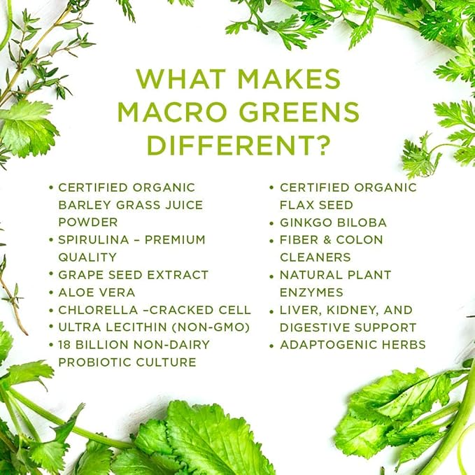 MacroLife Naturals Macro Greens Powder 38 Superfood Probiotic Antioxidant Enzyme & Herbal Supplement Immunity Energy Cleanse - Non-GMO Vegan Gluten-Free Dairy-Free - 10oz (30 Servings)