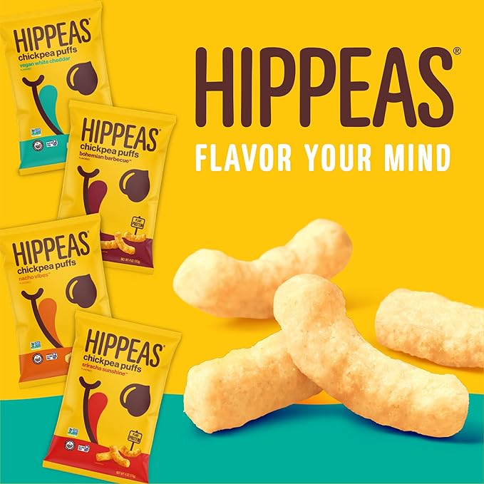 Hippeas Chickpea Puffs, Cheezy Vibes, 4 Ounce (Pack of 6), 4g Protein, 3g Fiber, Vegan, Gluten-Free, Crunchy, Plant Protein Snacks