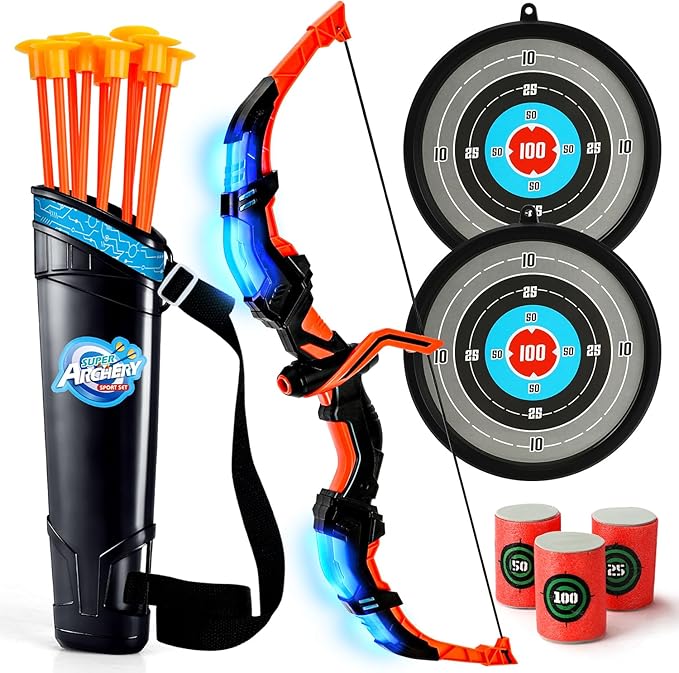 TOY Life Bow and Arrow Toys for Kids 4 6 8 12, Light Up Kids Bow and Arrow Set, Kids Archery Bows Set for Kids with Targets, Toy Gift for 5 Year Old Boys, Kids Toys Boys, Outdoor Toy Games for Kids