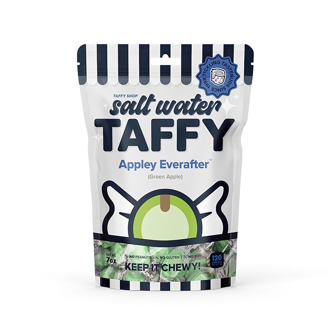 Taffy Shop Appley Everafter, Green Apple Salt Water Taffy Gourmet Soft Chewy Candy, Bulk Sweet Snack, Fresh Gift & Gluten-Free, 140 Individually Wrapped Pieces (32oz)