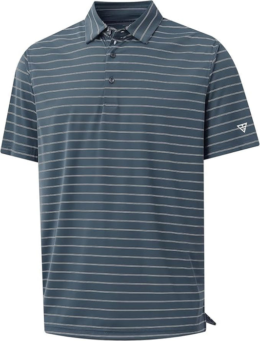 M MAELREG Mens Striped Golf Shirts Short Sleeve Silk-Like Touch Water-Resistant Breathable Soft Collared Polo Shirts for Men