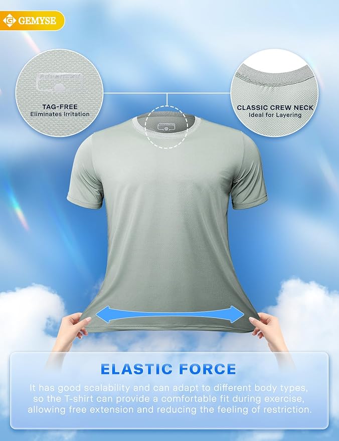 GEMYSE Men's Running Short Sleeve Shirt Sun Protection Quick Dry Moisture Wicking T-Shirts UPF 50+ for Workout