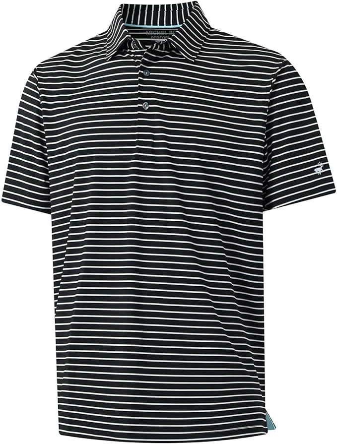 Rouen Mens Polo Shirts Short Sleeve Dry Fit Performance Moisture Wicking Causal Striped Polo Collared Golf Shirts for Men