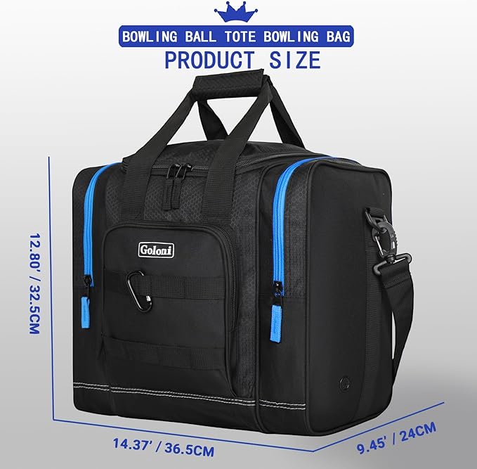 Goloni Bowling Ball Bag for Singer Ball with Padded Ball Holder, 2 Pockets fit Bowling Shoes Up to Mens Size 14 and Accessories