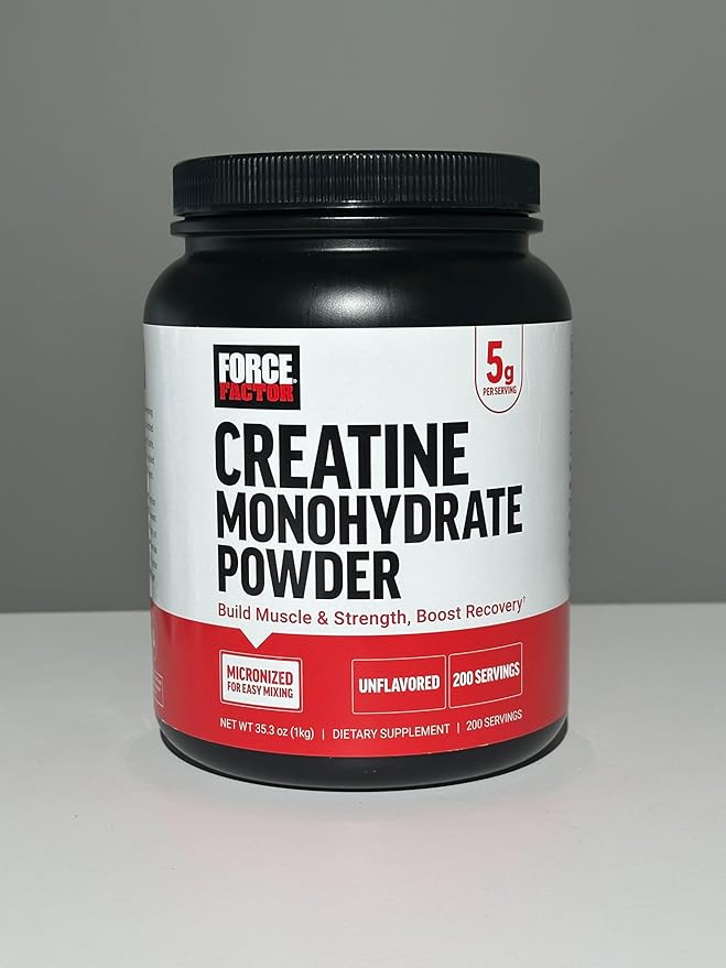 Force Factor Creatine Monohydrate Powder (1KG), 5g Micronized Dose to Support Muscle Growth, Strength, Recovery, Cognitive Health & Memory, Unflavored, 200 Servings