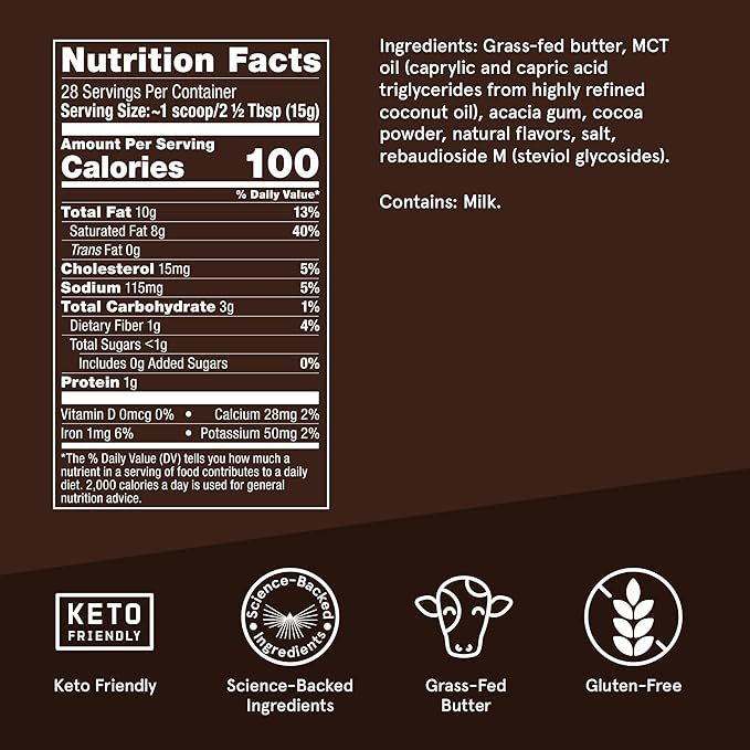 Bulletproof Mocha Creamer, 14.8 Ounces, Keto Coffee Creamer with MCT Oil, Grass-Fed Butter, and Real Cocoa, Supports Brain Function