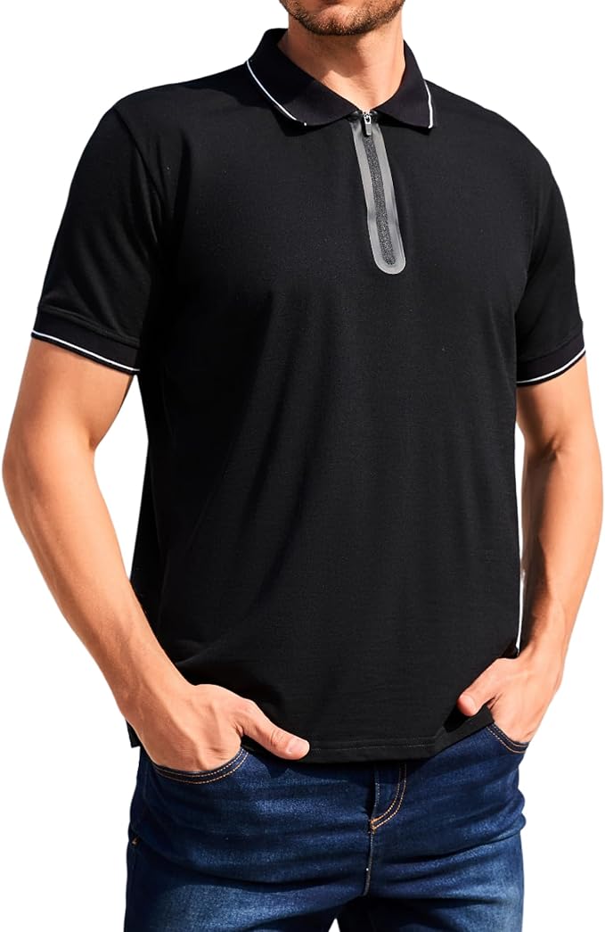 Merino Wool Polo Shirts for Men for Work Sport, Lightweight Breathable Moisture Wicking Mens Polo Shirt Short Sleeve
