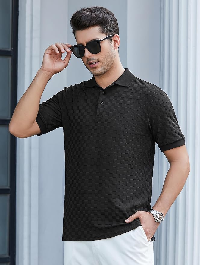 Esabel.C Golf Shirts for Men Dry Fit Performance Short Sleeve Print Moisture Wicking Collared Shirt