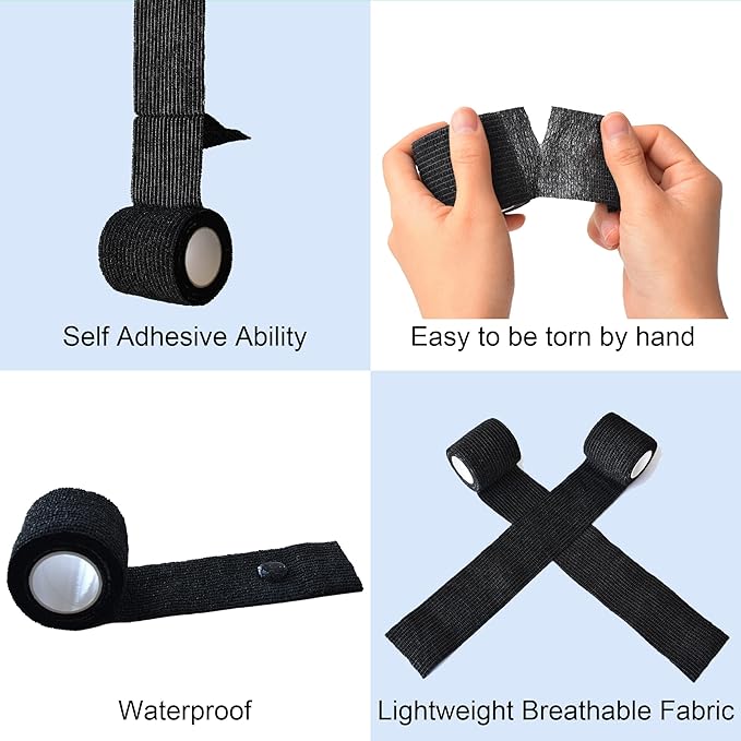 15 Pack Cohesive Wrap 2 Inch x 5 Yards Self Adherent Vet Tape for Pets, Elastic Self Adhesive Bandage Wrap for Sports, Finger, Wrist, Ankle (Black)