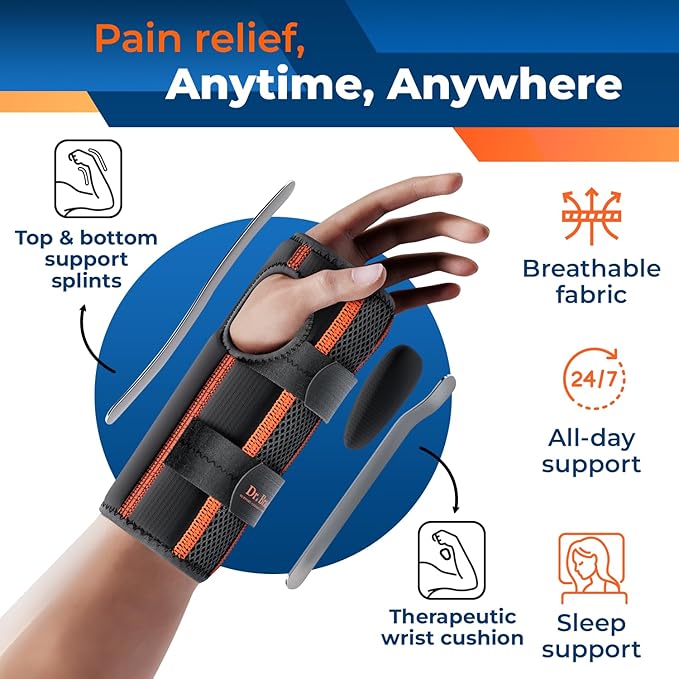 DR. BRACE wrist brace for carpal tunnel (Large/X-Large Right Hand, Black-Orange)