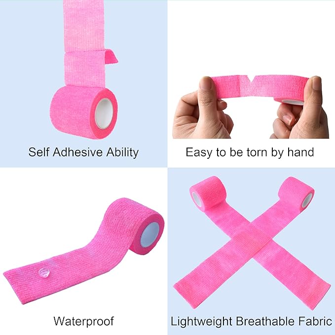 10 Pack Self Adherent Bandage Wrap Elastic Cohesive Bandage Self Adhesive Tape Vet Wrap Tape 2 Size (8Pack 2'' and 2Pack 1''), Pink