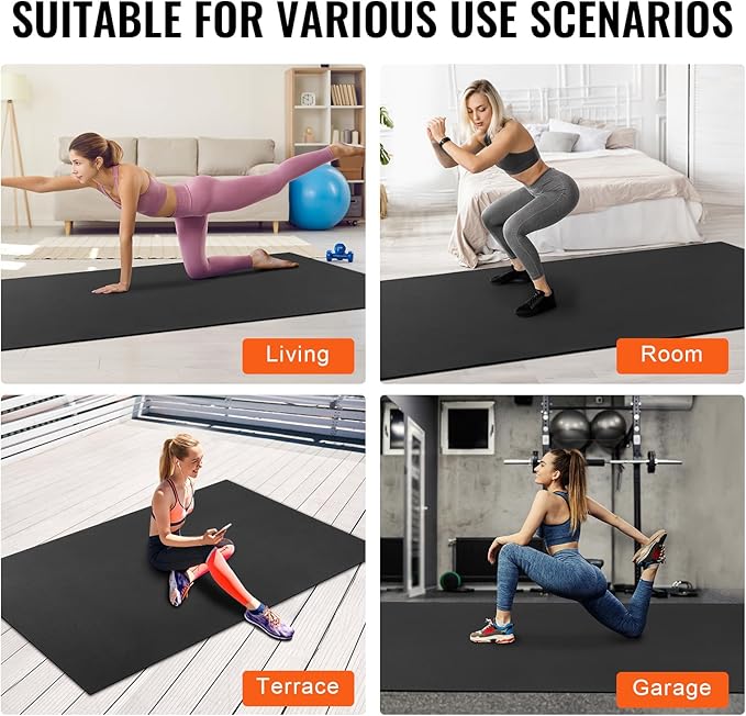 VEVOR Large Exercise Mat, Non Slip High Density Premium Yoga Mat, Exercise Yoga Mat for Men Women, Fitness & Exercise Mat with Bag & Carry Strap, for All Types of Home Yoga, Pilate & Floor Workout