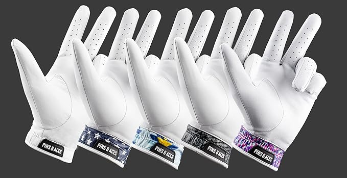 Pins & Aces - Ghost White Golf Glove Design - Premium AAA Cabretta Leather, Long-Lasting Durable Tour Glove for Men or Women - Premium Leather Golf Glove Left & Right Hand