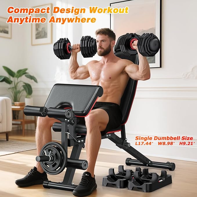 XDDIAS Adjustable Dumbbell Set of 2-25LB/55LB Set-1Sec Adjustable Dumbbell Weights-5 in 1 Free Weights Dumbbells Set with Effortless Tray/No-Slip Handle-Compact Size for Women/Men at Home Gym