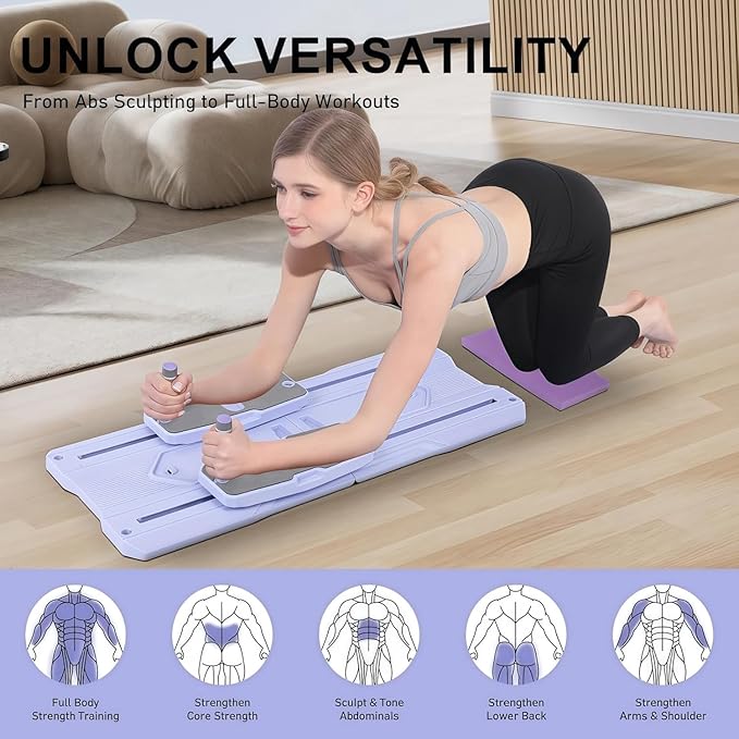 Pilates Board - 2025 Pilates Reformer Set for Full Body Workouts, Foldable Ab Core Trainer Board, 5 in 1 Multi-Purpose Pilates Board for Home with Resistance Bands, Ideal for Women & Men (Purple, L)