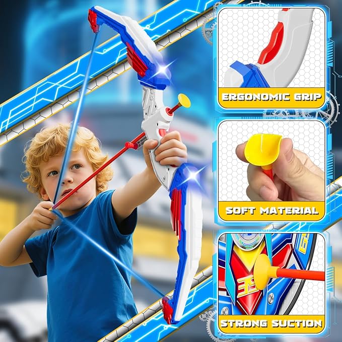 Kids Bow and Arrow Set, LED Light Up Archery Toy Set with 10 Suction Cup Arrows, 2 Target & Quiver, Indoor and Outdoor Toys Sport Gifts for Kids, Boys & Girls Ages 5 6 7 8 9 10 11 12