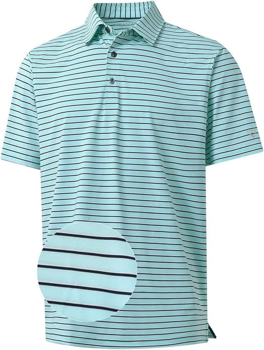 M MAELREG Golf Shirts for Men Moisture Wicking Striped Polo Performance Dry Fit Business Sports Mens Polo Shirts Short Sleeve