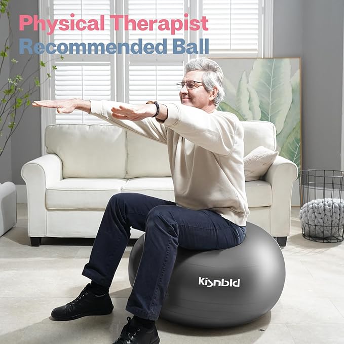 Exercise Ball, Extra Thick Yoga Ball for Workout Pregnancy Stability, 4 Sizes Anti-Burst Balance Ball with Foot Pump - Heavy Duty Fitness Ball Chair for Office, Home & Gym