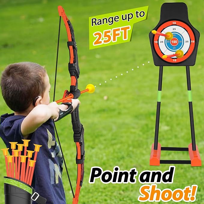 Bow and Arrow for Kids 8-12, Upgraded Kids Archery Set with Automatic Moving Target, Sport Game Toy with 20 Suction Cup Arrows 2 Led Light Bows&Quivers, Gift for Boy Girl Age 3 4-6 10(2Pack)