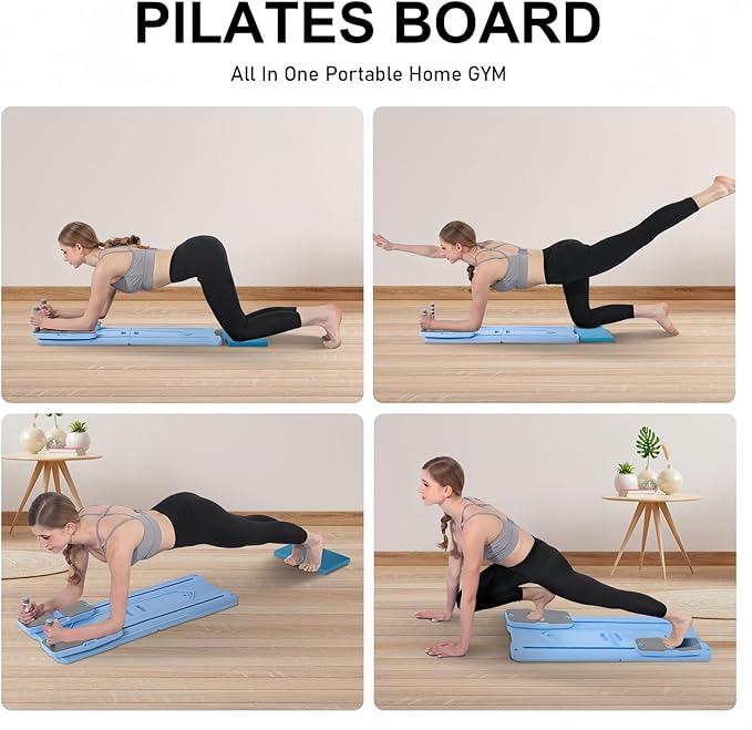 Pilates Board - 2025 Pilates Reformer Set for Full Body Workouts, Foldable Ab Core Trainer Board, 5 in 1 Multi-Purpose Pilates Board for Home with Resistance Bands, Ideal for Women & Men (Blue, L)