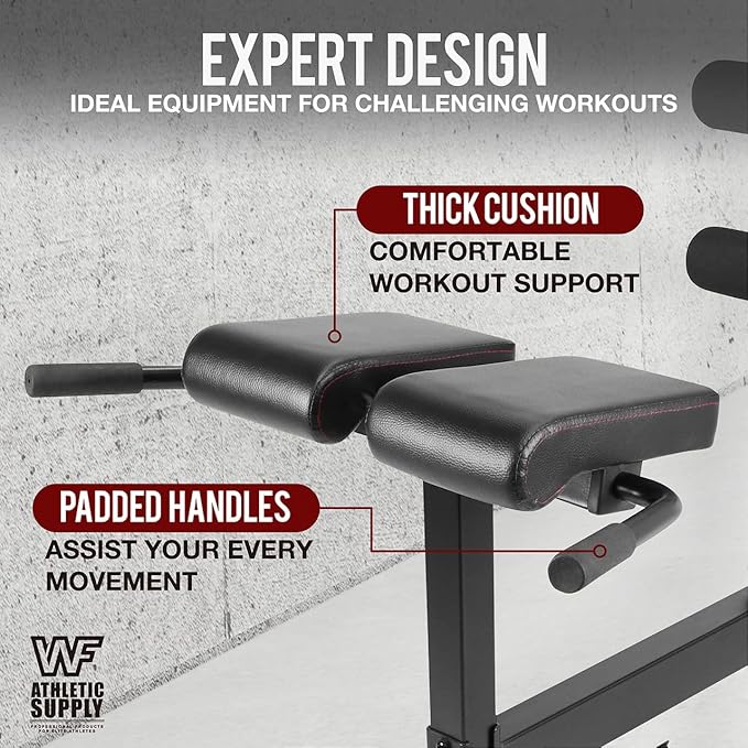 CAPHAUS Adjustable Hyperextension 90 Degree Strength Roman Chair with Handle, Ab Bench Multi-Functional Weight Bench, Muscle Strength Training Fitness Back Machines for Full Body Workout