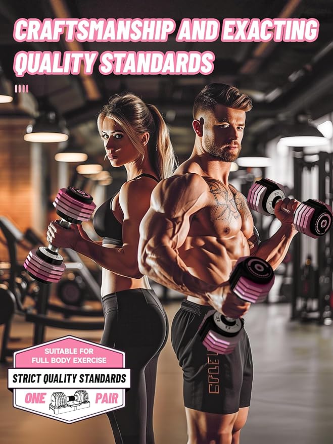 Adjustable Dumbbells Set 12.5LB/22.5LB Pair, 1-Sec Fast Adjustable 5 Weights by Turning Handle, Premium Comfort Non-slip Metal Dumbbells with Tray, Compact Size for Full Body Home Workout