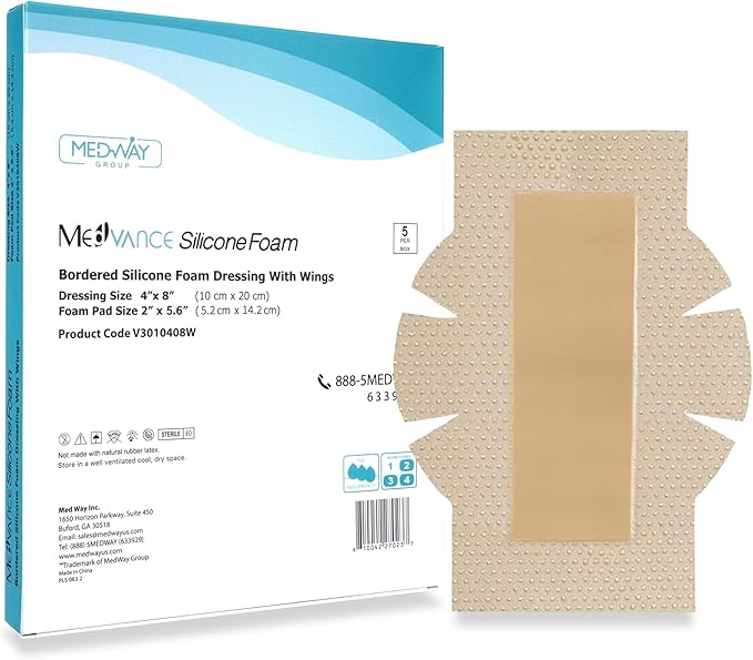 MedVanceTM Silicone - Bordered Silicone Adhesive Foam Dressing (4x8 Inch w/Wings, 5, Count)