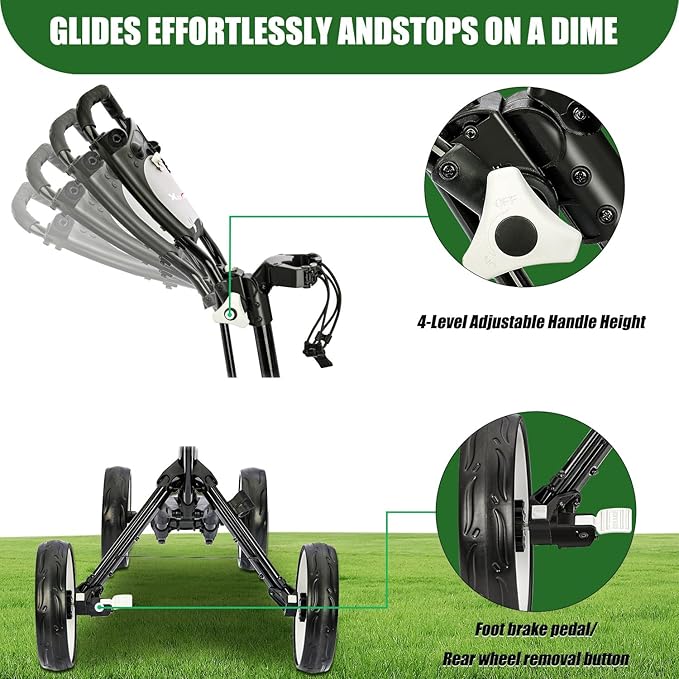 Golf Push Cart Series: 2-Wheel, 3-Wheel, 4-Wheel & 360° Swivel Front Wheel