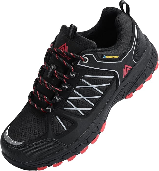 Queday Men's Waterproof Hiking Shoes Lightweight Anti Slip Outdoor Ankle Boots Breathable Hike Trekking Trails Shoe