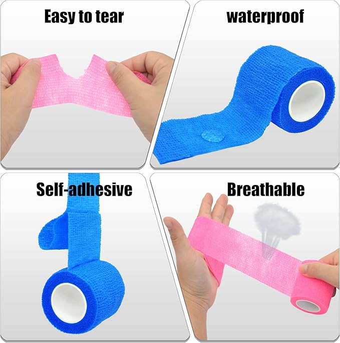 6 Pack 2 Inches Self Adhesive Bandage Wrap Breathable Cohesive Bandage Elastic Tape for Pets, Athletic, Sports, Wrist, Knee, Ankle(5 Yards Per Roll, Mixed Colors)