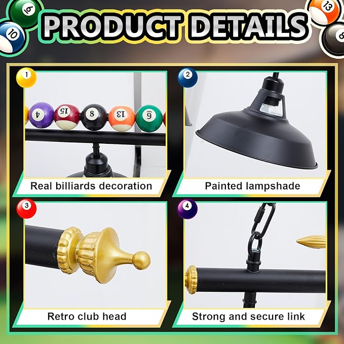 Adjustable Pool Table Lights for 7'-8' Billiard Light Hanging Pool Table Light Fixture Lighting Pendant Lamp with Metal Shades for Game Rooms (Bulb Not Included)(3 Lights)