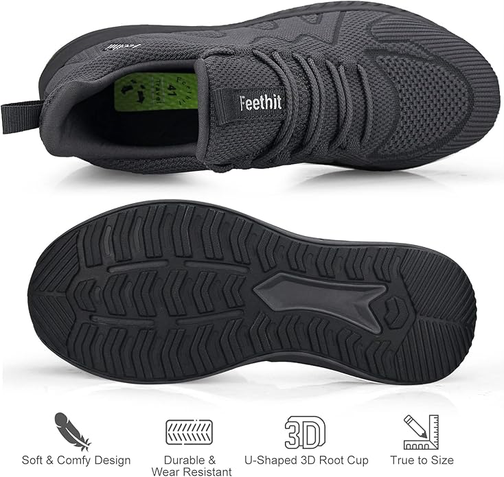 Feethit Mens Non Slip Walking Sneakers Lightweight Breathable Slip on Running Shoes Athletic Gym Tennis Shoes for Men