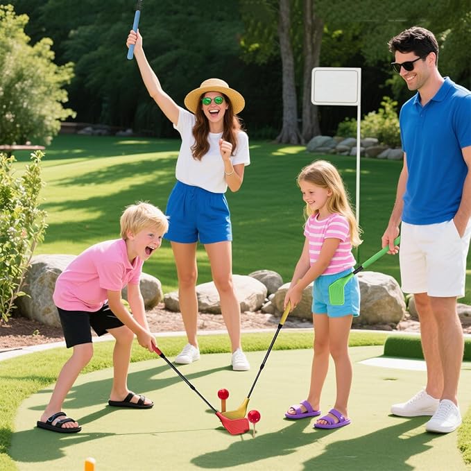 Kids Golf Club Set, Adjustable Backyard Outdoor Indoor Golf Clubs with Oversized Club Heads for Kids, Juniors, and Family Play Golf Game in Grass, Parks, Yards (Blue)