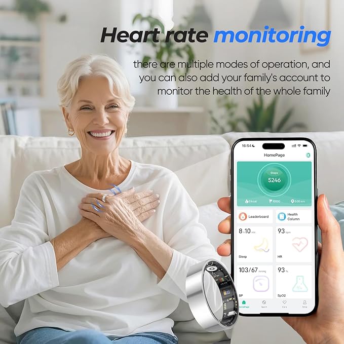 Smart Ring with Sleep Monitoring, No APP Subscription, 10-Day Battery Life, Stress/Heart Rate/Women's Health Tracker, Android & iOS Compatible (Silver, 12)
