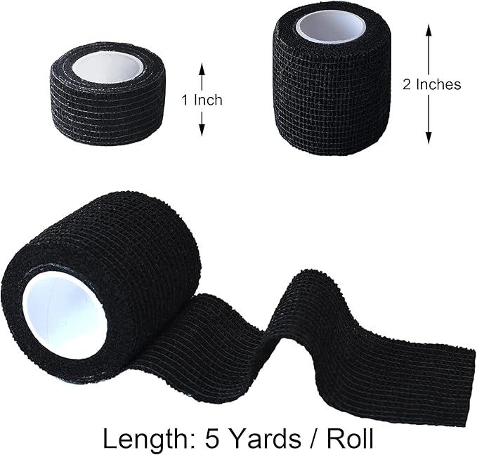 10 Pack Self Adherent Bandage Wrap Elastic Cohesive Bandage Self Adhesive Tape Vet Wrap Tape 2 Size (8Pack 2'' and 2Pack 1''), Black