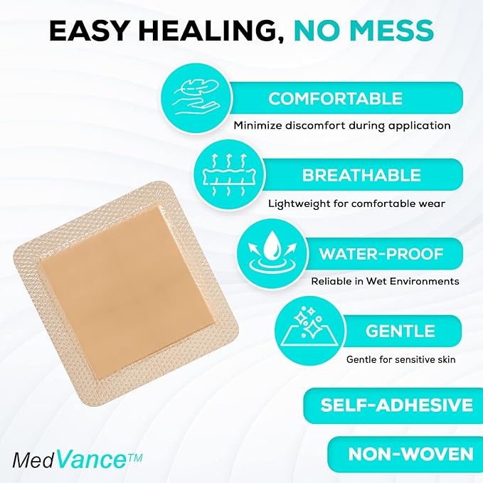 MedVanceTM Silicone - Bordered Silicone Adhesive Foam Dressing (6"x6" (4.1"x4.1" pad) 10 Pack