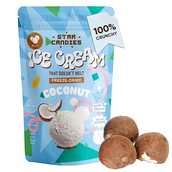 Star Candies Freeze Dried Coconut Ice Cream Scoops | No Melting Freeze Dried Candy | Crunchy & Delicious Camping Food | Premium Astronaut Ice Cream loved by Kids and Adults (2.5 oz)