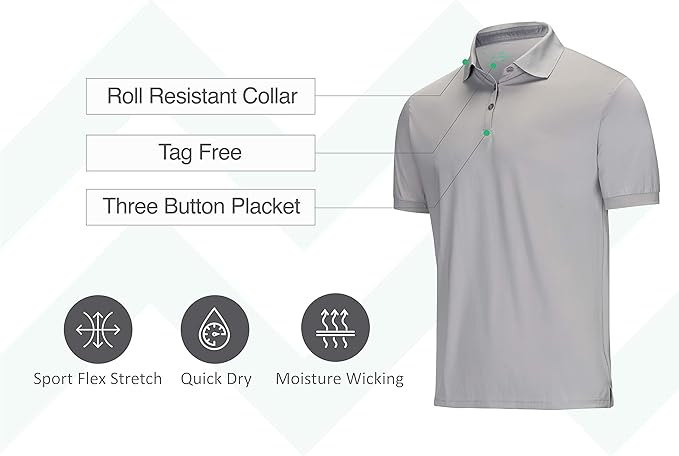 Mio Marino Golf Polo Shirts for Men - Dry Fit - Ultra-Thin Breathable Fabric