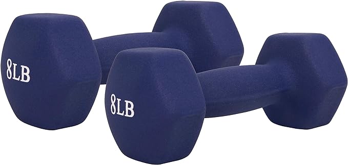 Sunny Health & Fitness Neoprene Coated Hex Shaped Dumbbell Non-Slip Fitness Weights for Home Gym Exercise, Full Body Workout Strength Building, Weight Loss, Sold in Pairs - Sizes - 2LB, 5LB, 8LB, 10LB