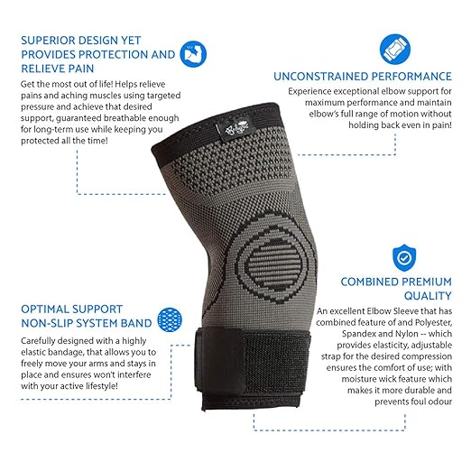 Bodyprox Elbow Brace with Strap for Tendonitis 2 Pack, Tennis Elbow Compression Sleeves, Golf Elbow Treatment