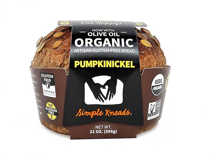 Simple Kneads Gluten-Free Pumpkinickel Bread 3 Pack – Organic, Top 9 Allergen-Free, Artisan-Style Loaves-Extra Virgin Olive Oil