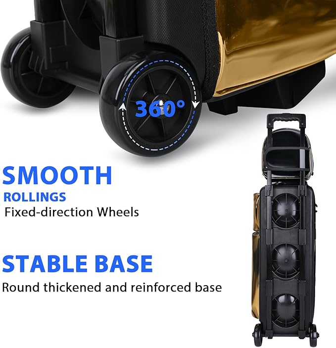 4 Ball Bowling Bags with Wheels,3 Ball Bowling Bag + 1 Ball Tote,Separate Shoe Compartment for Shoes (Up To US Men Size 16)