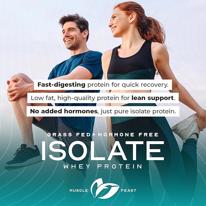 Muscle Feast Grass-Fed Whey Protein Isolate, All Natural Hormone Free Pasture Raised, Whey Isolate Protein Powder for Men and Women, Clean, Gluten-Free, Delicious Isolate Protein - Chocolate, 1lb