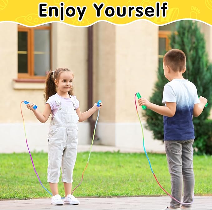 Jeffbaubl 18 Pack Jump Rope for Kids, 7.2Ft Kids Rainbow Jump Rope, Adjustable Skipping Ropes with Plastic Handles, Jumping Ropes for Boys Girls Outdoor Activity Party Favors