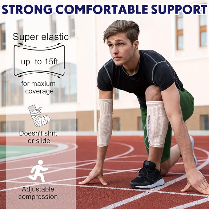 LEIFIDE 36 Pack Compression Bandage Wrap with Self Closure on Both Ends Elastic Bandage for Legs, Knees, Ankles, Wrists, Elbows, Shoulders, Athletic Stretchable Wrap(4 Inch,Blue Trim)