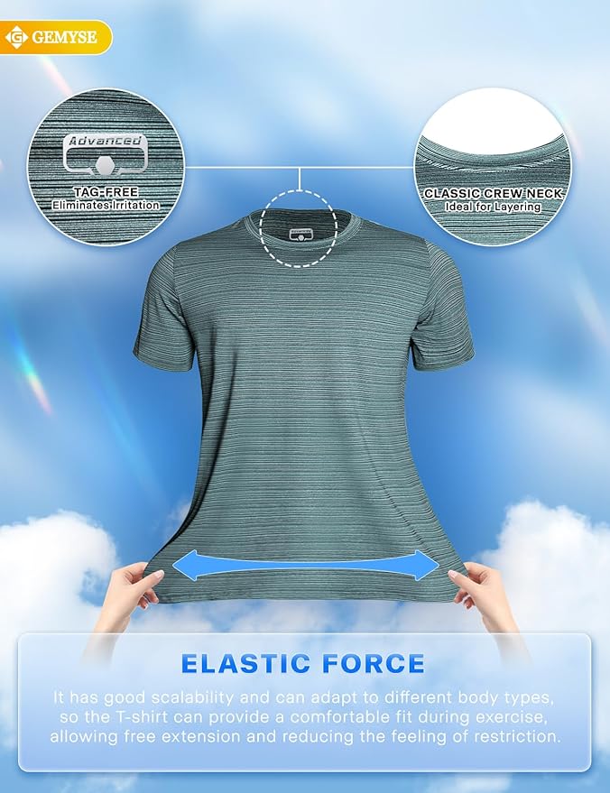 GEMYSE Men's Running Short Sleeve Shirt Sun Protection Quick Dry Moisture Wicking T-Shirts UPF 50+ for Workout