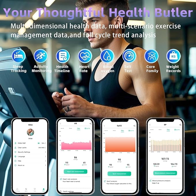 Activity Tracker Ring for Men – Smart Ring with Heart Rate, SpO2, Blood Pressure, Sleep Monitoring, Step & Calorie Counter, 5ATM Waterproof, No Subscription Fee (Black, 8)